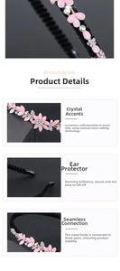Vue détaillée du serre-tête fleurs roses avec strass et embouts de protection d'oreilles