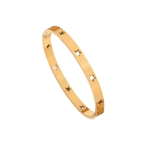 Polished 18k gold plated stainless steel bangle featuring hollow star cutouts for women