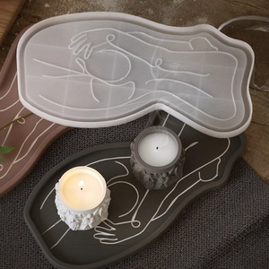 Artistieke siliconen mal voor dienblad met lijnkunst en bloemenreliëf kaarshouder DIY