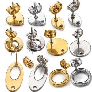 Stainless Steel Geometric Earring Posts Heart Water Drop Round Stud Bases DIY Jewelry Making Findings Accessories