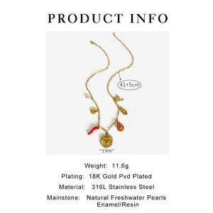 Detailed size parameters of 18K gold plated necklace with chili heart and shell charms