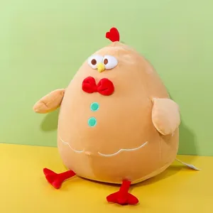 Detailed view of plush chicken toy featuring high-resilience polyester fiber filling