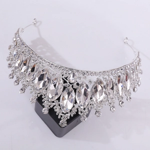 Baroque silver bridal crown featuring red water drop crystals and sparkling rhinestones