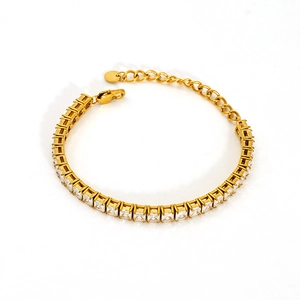18K gold plated stainless steel tennis bracelet with square-cut cubic zirconia stones