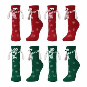 Funny 3D magnetic hand holding Christmas socks with snowflake patterns and eyes