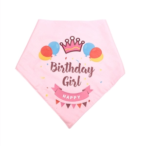 Pink Birthday Girl pet bandana with crown and balloon prints for small dogs and cats