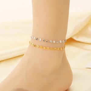 Bracelet de cheville double couche ajustable en or 18 carats et argent maille grain de café