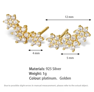Macro detail of S925 silver flower stud earrings with sparkling white cubic zirconia