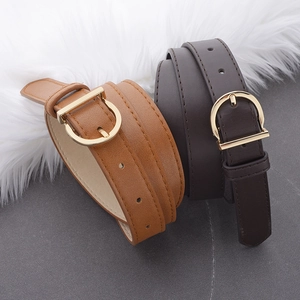 Vintage gold G-buckle leather belts for women in brown and dark brown styles