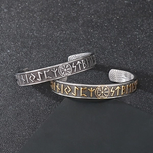 Men's Viking Rune Stainless Steel Cuff Bracelet Nordic Vegvisir Compass Vintage Odin Jewelry
