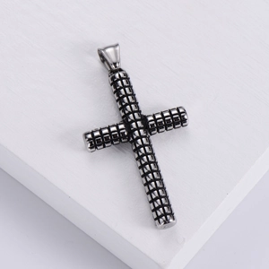 Retro Hip Hop Cross Pendant Necklace 304 Stainless Steel Grid Texture Vintage Punk Jewelry With Chain For Men Women
