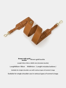 Brown leather wide replacement shoulder strap with gold metal buckles for handbags