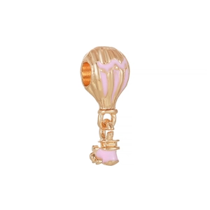 Cartoon pink enamel hot air balloon pendant in gold finish for DIY charm bracelets