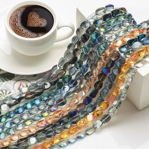 Close-up of high-quality colorful crystal beads with iridescent finish for DIY jewelry