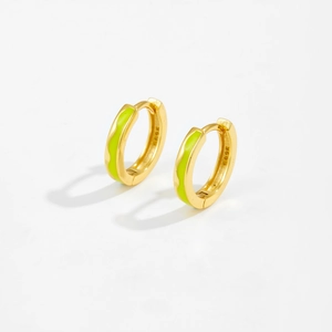 S925 sterling silver gold hoops with neon yellow enamel wave patterns for women