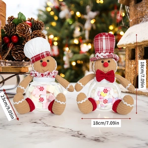 Christmas gingerbread man candy jars with festive bows and transparent containers