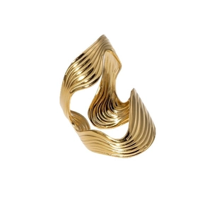 Irregular wavy gold stainless steel wide open ring with a polished 18K finish
