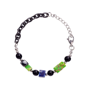 Titanium steel retro cube pearl bracelet with black chains and colorful square beads