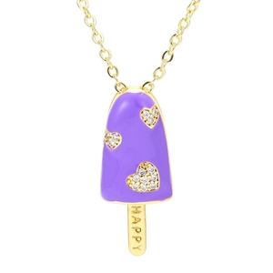 Colorful popsicle pendant necklace with HAPPY engraving and heart diamond accents