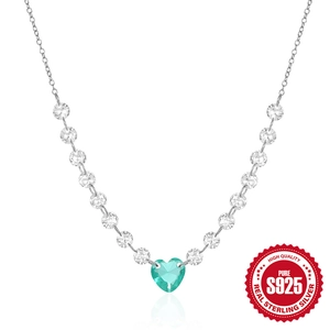Elegant S925 silver necklace with heart-shaped light green gemstone and round cubic zirconia