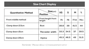 Detailed size guide for women's cutout shorts set with measurements in centimeters