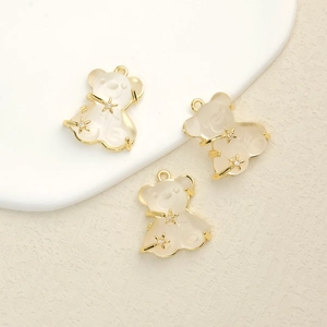 Cute Bear Charms For DIY Jewelry Making Resin Pendants With Gold Plated Metal Edge And Rhinestone Inlaid Accessory