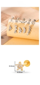 Detail view of heart and flower labret studs with measurements and zircon inlays
