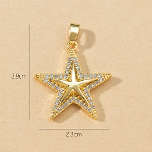 Starfish pendant necklace with zircon insets and gold plating 2.9cm by 2.3cm