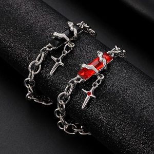 Punk astral wrap bracelets with black and red gemstones and cross pendants