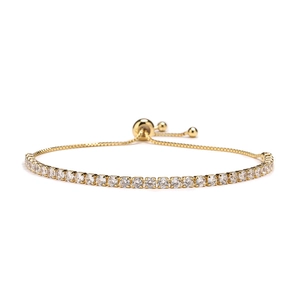 Elegant gold-plated tennis bracelet with round clear zircons and adjustable slider clasp