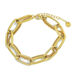 Gold-plated titanium steel double layer thick chain bracelet with oval links and pendant
