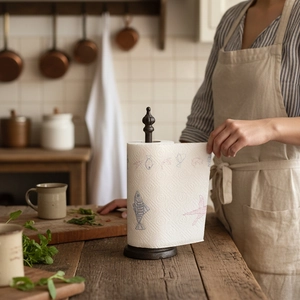 Nordischer Vintage-Papierrollenhalter aus Gusseisen mit bedruckten Fischmotiven
