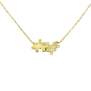 14K gold-plated S925 sterling silver interlocking puzzle necklace with cubic zirconia