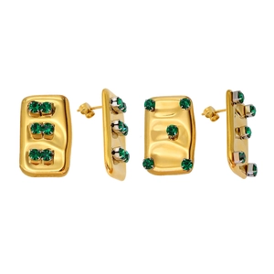 French vintage 18K gold plated titanium earrings with green square zircon stones