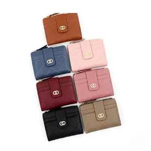 Short quilted women's wallets with metal buckle in seven elegant assorted colors