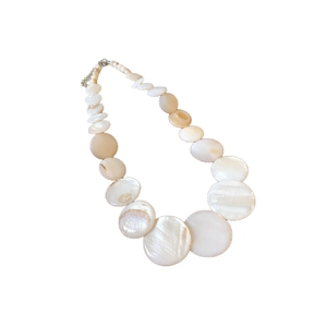 Bohemian geometric seashell choker with natural white mother of pearl round beads
