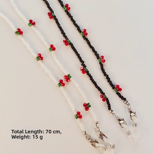 Detail of beaded glasses chain with cherry charms, total length 70cm and weight 15g