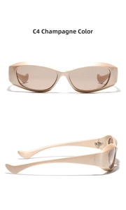 Detailed front and side views of C4 champagne square sunglasses with light brown lenses