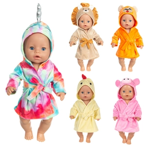Animal Theme Doll Clothes Hooded Soft Flannel Bathrobe For Dolls Pajamas Nightgown Sleepwear Accessories With Belt