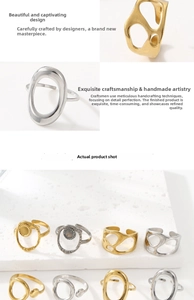 Detailed view of hollow geometric stainless steel rings in gold and silver plating