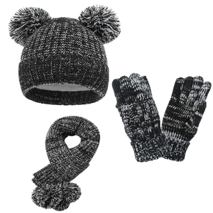 3-teiliges Kinder Winter-Set mit Mütze, Schal und Handschuhen in Schwarz-Weiß