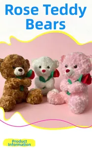 Vue détaillée d'ours en peluche marron, blanc et rose avec fourrure texture rose et roses