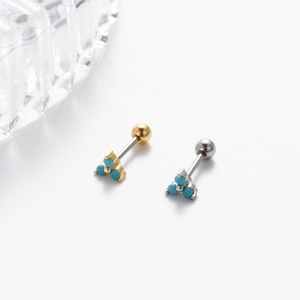 Three turquoise cluster labret earrings in gold and silver stainless steel finish