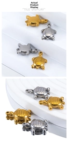 Detailed view of turtle-shaped stainless steel pendants in gold and silver finish for DIY
