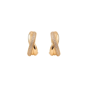 14K gold plated hoop earrings with crisscross design and pave cubic zirconia stones