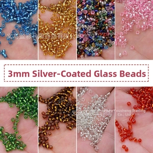 Detail of 3mm silver-lined glass seed beads in eight colors for DIY jewelry making
