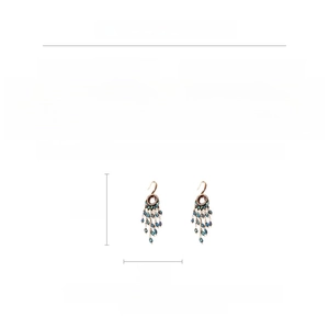Detailed spec sheet showing ethnic zircon tassel earrings size 8.2cm by 1.8cm