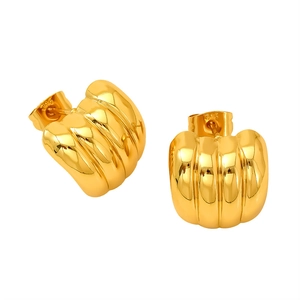 Chic 18K gold plated 316 stainless steel croissant dome earrings with vertical textures