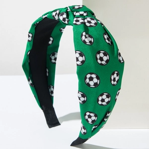 Modisches hellgrünes verknotetes breites Stirnband mit Fußballmuster im High-Top-Stil