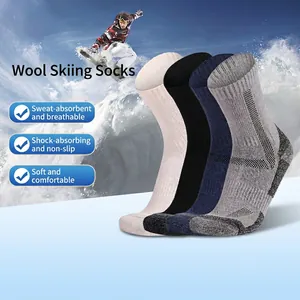 Thickened Merino Wool Hiking Socks For Men Women Professional Warm Skiing Outdoor Sports Breathable Cushion Crew Socks